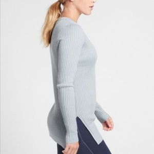 Athleta Lincoln Park Glacial Ribbed Knit Pullover Sweater Long Sleeves Blue S
